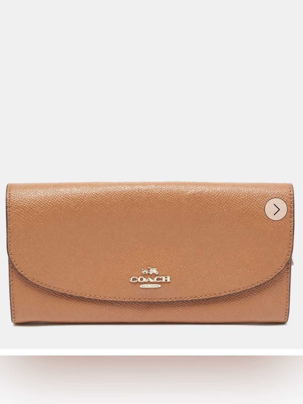 Coach Pebbled Leather Continental Wallet in Brown with Gold Logo